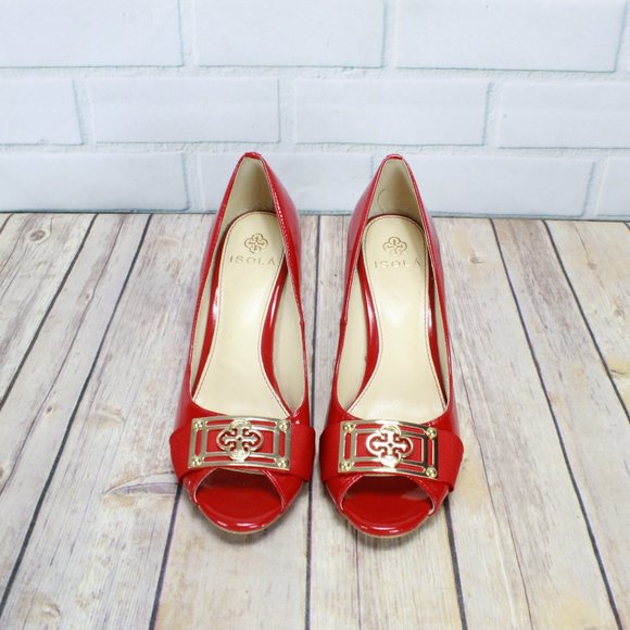 ISOLA Red Peep Toe High Heels Sandals Size 6.5 - Picture 3 of 8